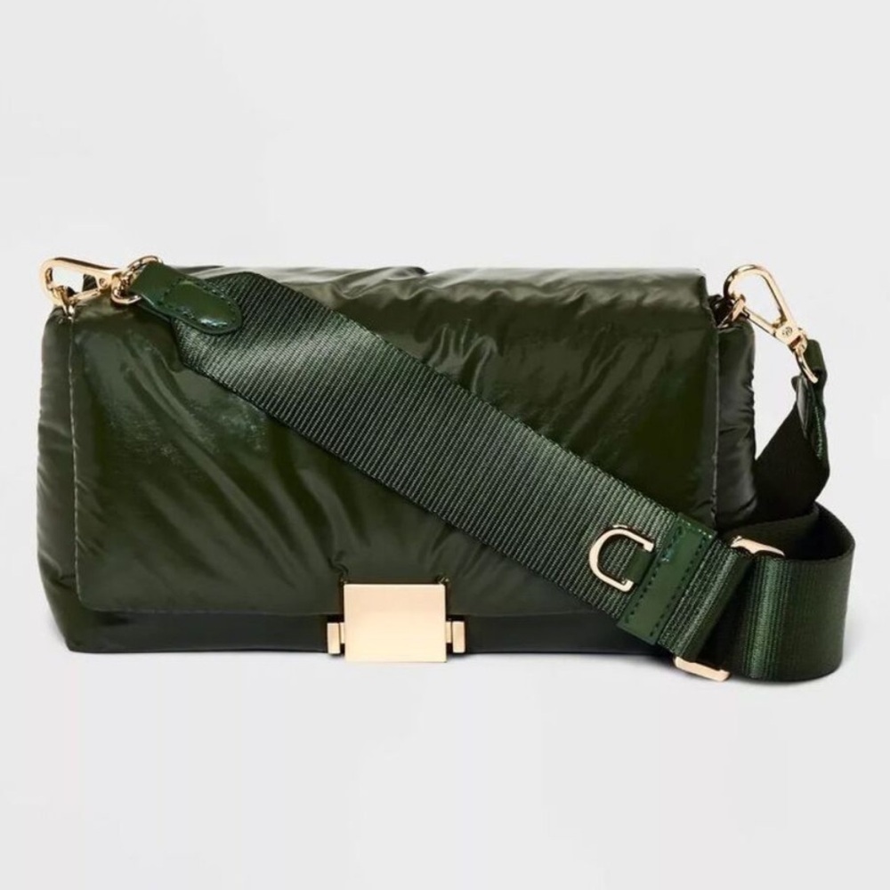 Sale! NWT Crossbody Bag A New Day Sophie Olive Green Puffy Sheen Nylon Gold HW